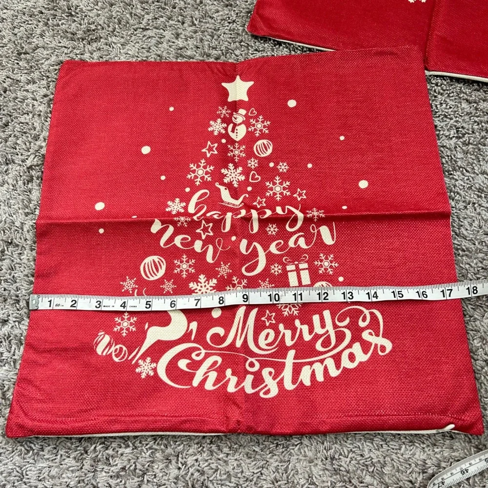 Christmas Throw Pillow Covers Set of 4 Red‎ Cream Holiday Decor